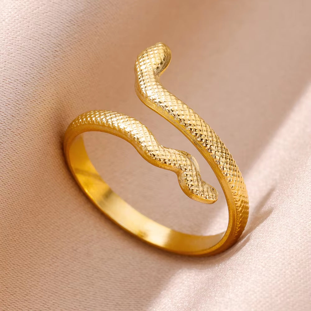 Snake Rings for Women Men Punk Hip Hop Open Adjustable Gold Plated Ring Stainless Steel Zircon Aesthetic Jewelry Anillos Homme