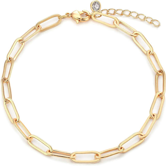 Gold Bracelet for Women 18K Gold Plated Snake Herringbone Figaro Cuban Bead Paperclip Cable Box Chain Simple Jewelry