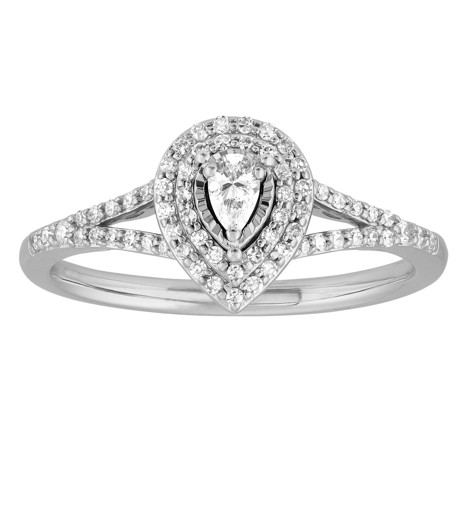 .33 CTTW Diamond Pear Engagement Ring in 10K White Gold, Size 7