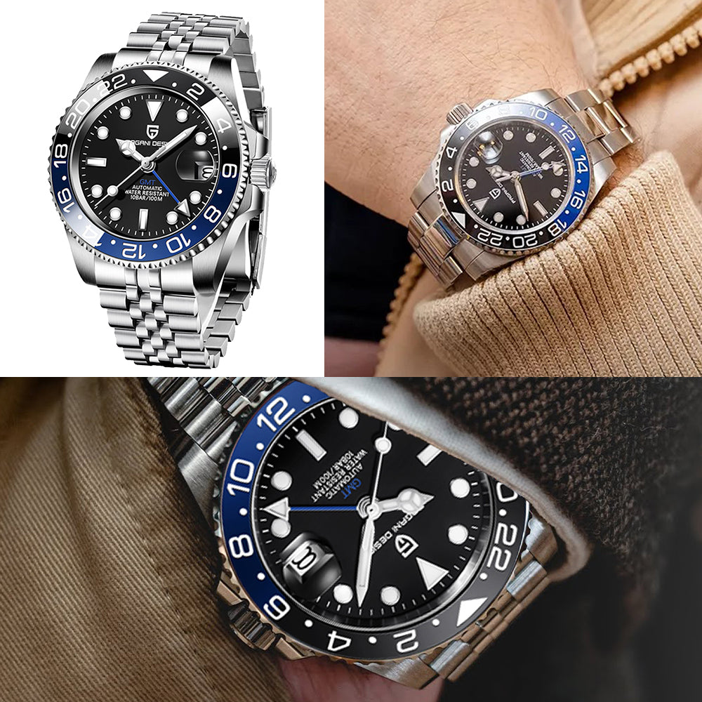 PD-1662 Luxury GMT Men Mechanical Wristwatch Sapphire Glass Stainless Steel 100M Waterproof Automatic Watches