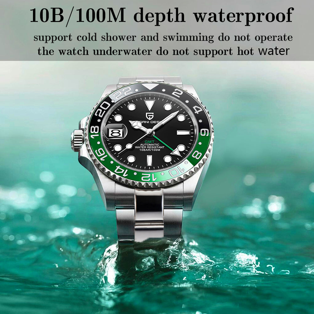 PD-1662 Luxury GMT Men Mechanical Wristwatch Sapphire Glass Stainless Steel 100M Waterproof Automatic Watches